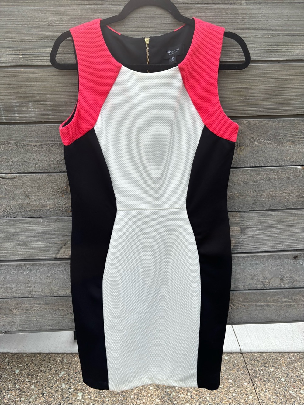 Ronni Nicole Hot Pink, Black & White Colorblock Midi Sheath Dress